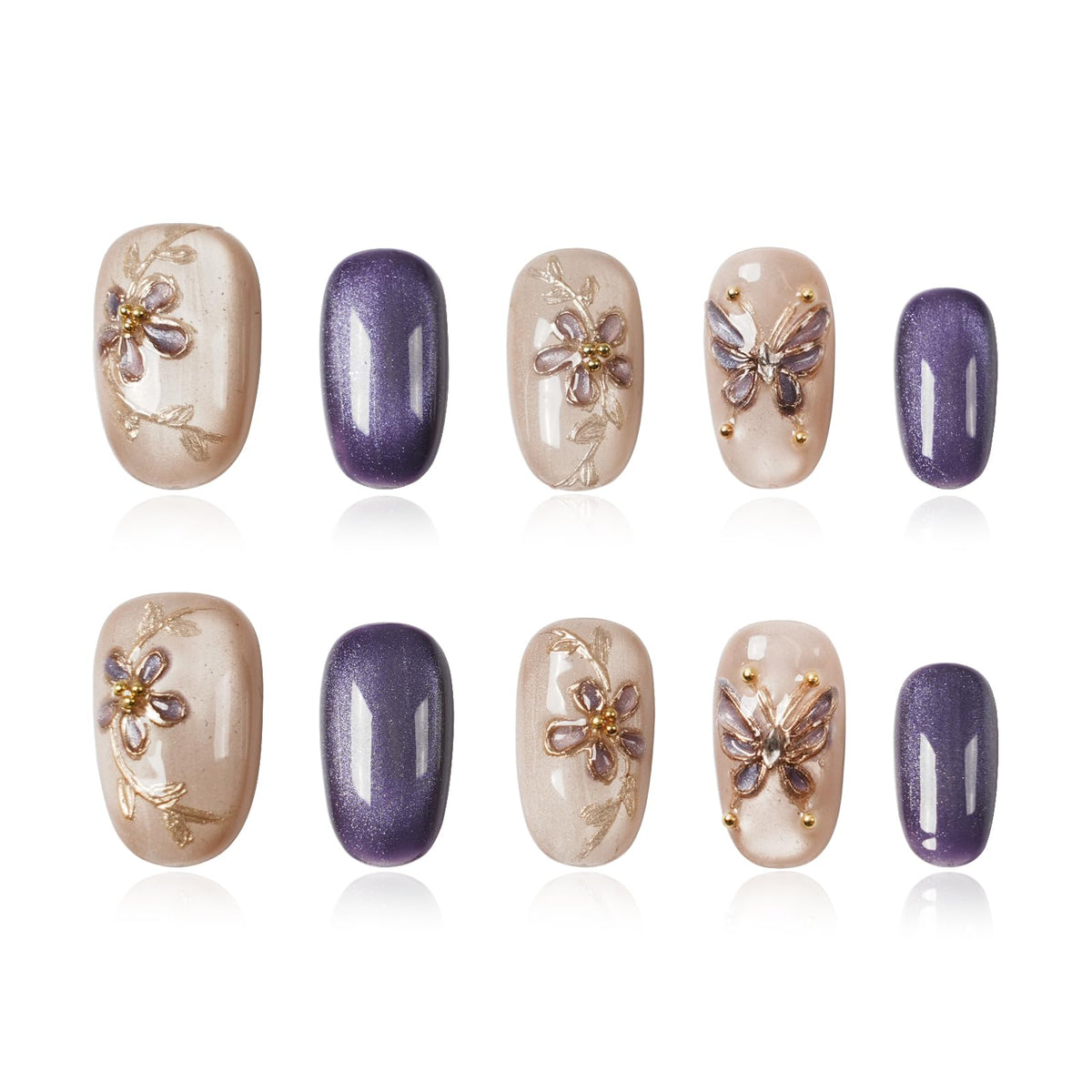 Gothic 3D Floral Press on Nails Medium Almond - Gold Cross & Rhinestone Design, Handmade Pearl Luxury Dark Romantic Reusable Nails (Orange Diamond Sweet Luxury,L)