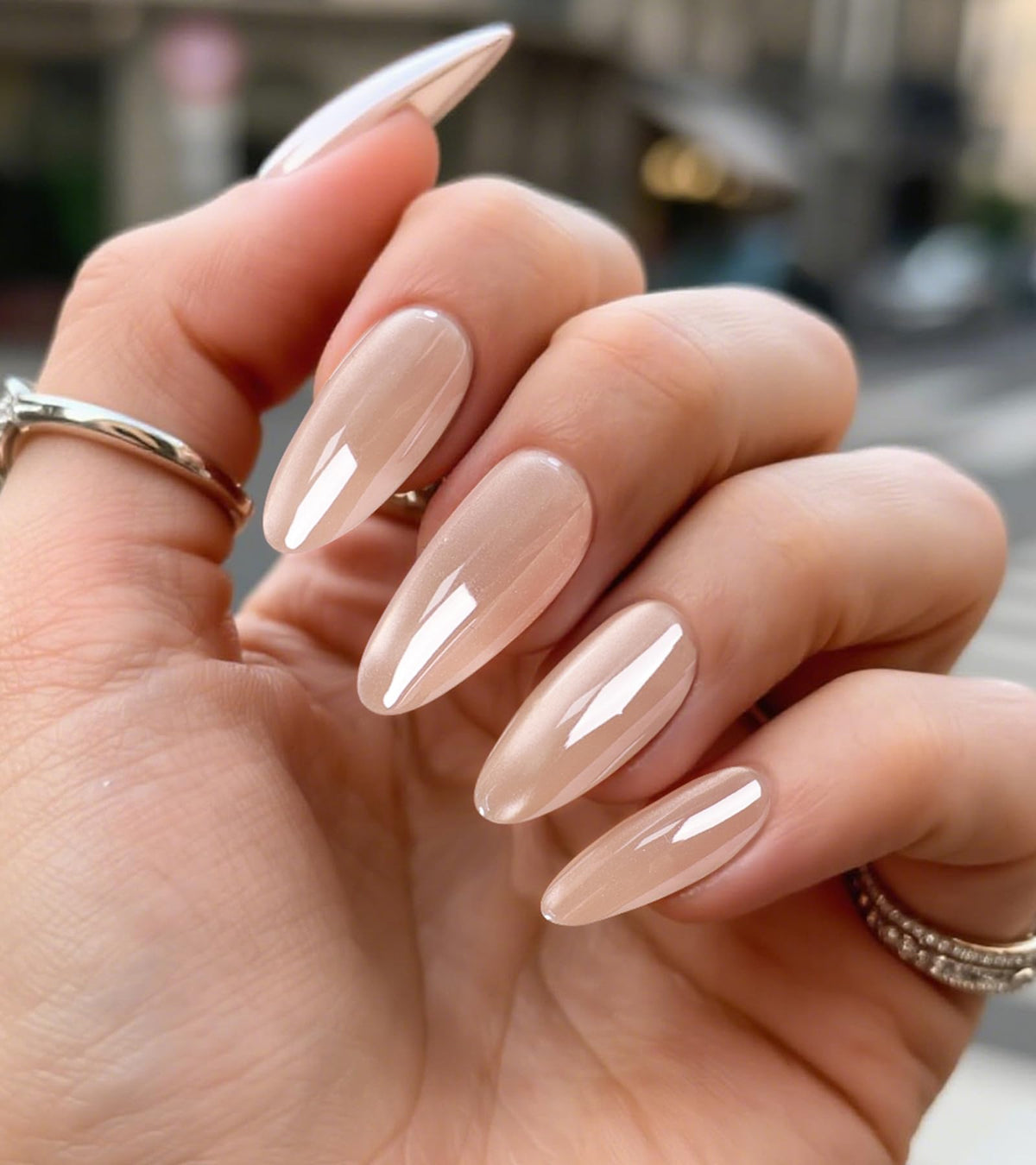 Artquee Press on Nails Short Soft Pink Almond False Tips Glossy Reusable Fake Stick on Nails Kit for Women - 32 Pcs 16 Sizes