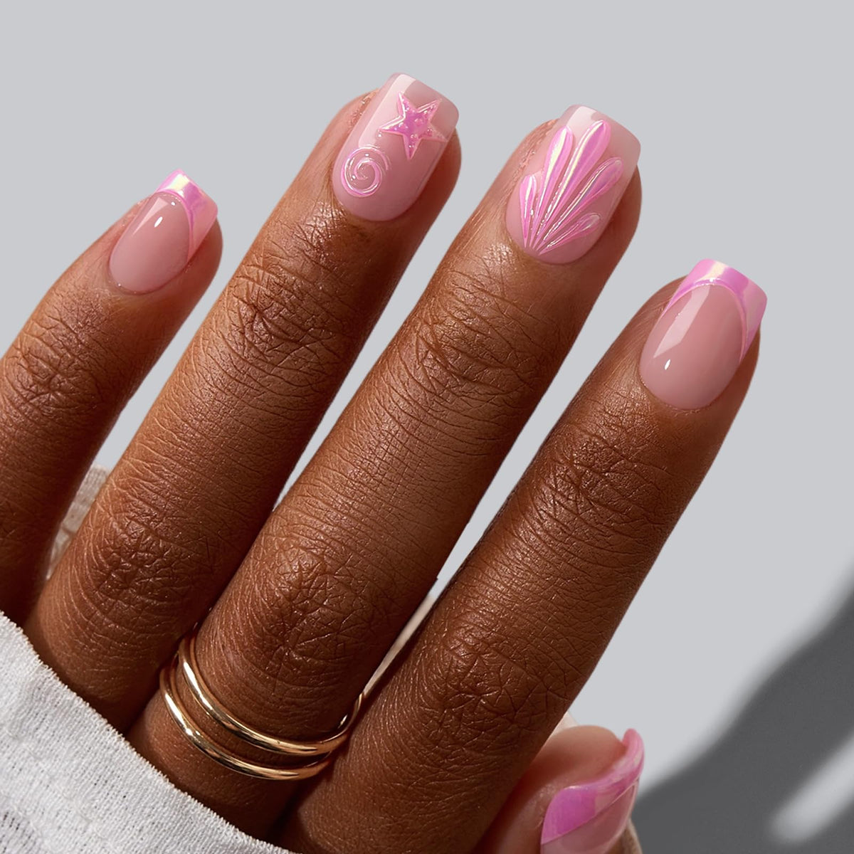 BTArtbox Press On Nails, Extra Short Almond Baby Pink Nails, 32Pcs Full Kit