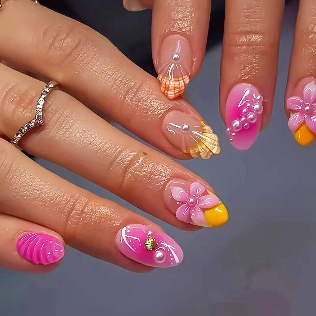 24Pcs Almond Press on Nails Medium Length White French Tip Fake Nails with Gold Lines Designs 3D Bow Acrylic Nails Reusable Cute False Nail Set Nude Glossy French Full Cover Glue on Nails for Women