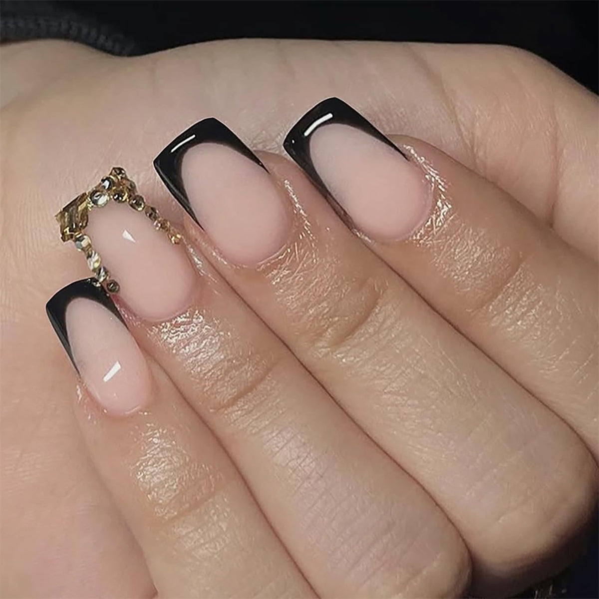 24Pcs Long Square Nude Pink White Nails Press ons Pearl Gold Flower Fake Nails Elegant False Nails Bridal Nails Glue on Luxurious Stick on Nails Casual Work for Girl Women Wedding Formal Occasions