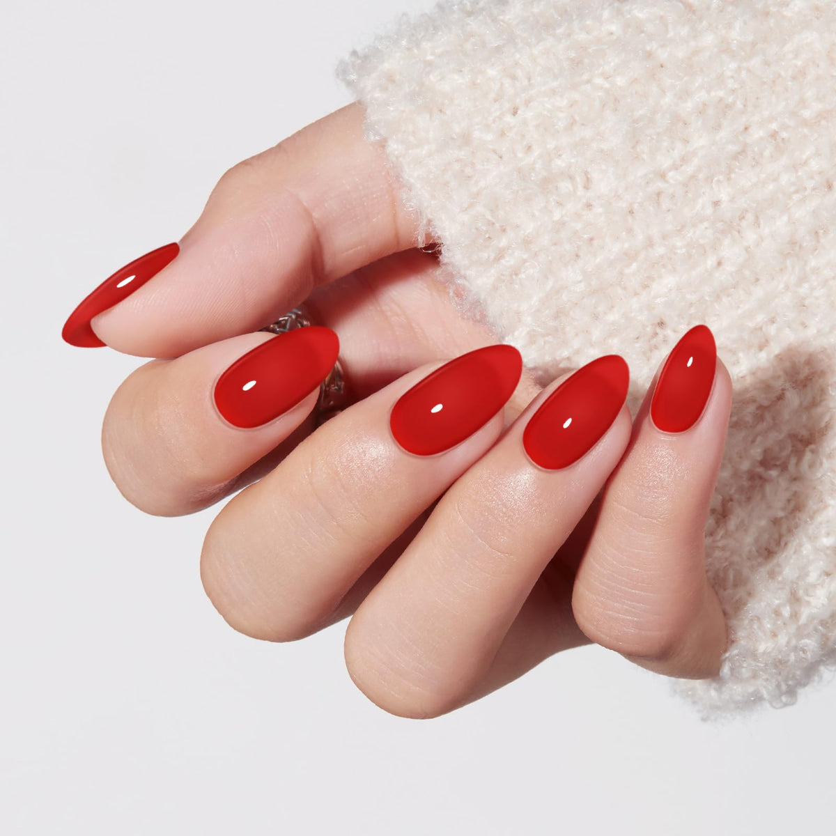 modelones Milky White Press On Nails Short Almond 32Pcs 16 Sizes Reusable