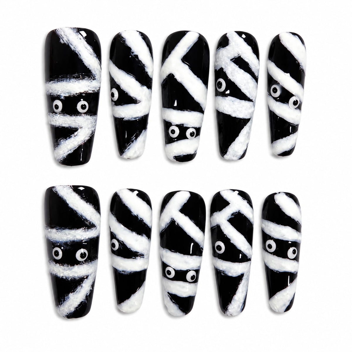 Long Square Handmade Press on Nails - White French Tip Acrylic Fake Nails with Crystals Gems, Elegant Bridal Reusable False Nails for Wedding Manicure 10 Pack (Size M)