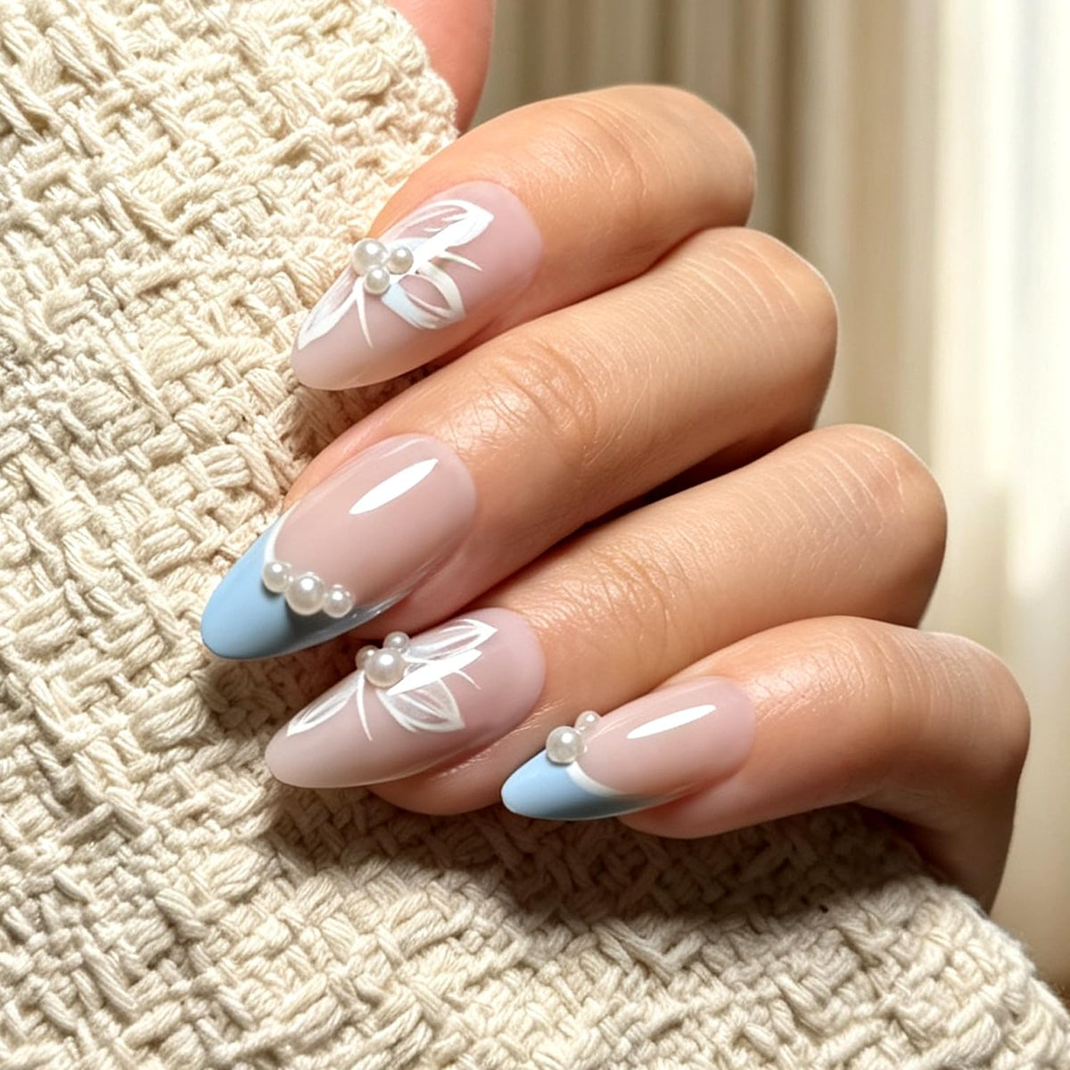Press on Nails, 6 Packs (144 Pcs) Medium Almond Sets, Wedding French