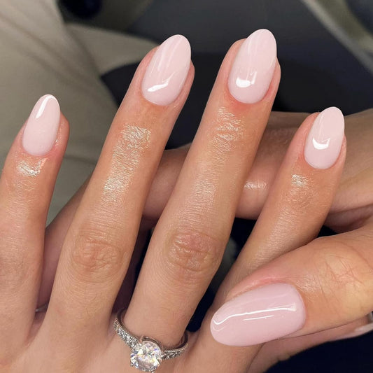 KQueenest Pastel Light Pink Press on Nails Short Oval, Glossy Soft Gel Fake Nails Press on, Round Fake Nails with UV Cover, Thick Acrylic Glue on Nails for Wome Wedding & Everyday 30 Pcs