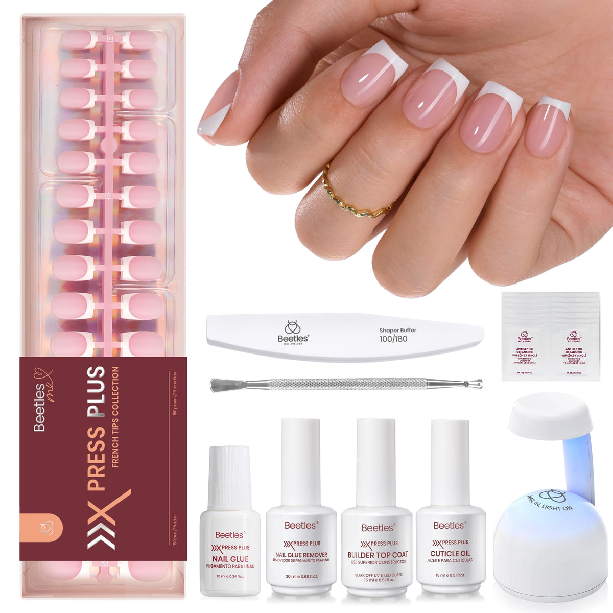 Beetles French Tips Press On Nails - Short Square 150 Pcs