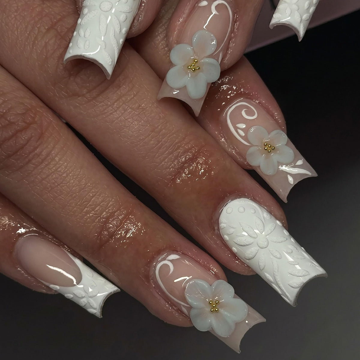 Coffin Press on Nails Long Acrylic Luxury Fake Nails 24pcs
