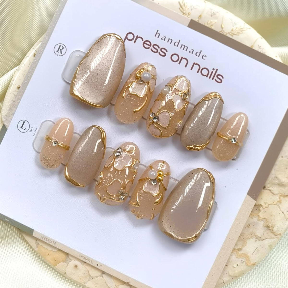 Long Almond Glitter Press on Nails Nude Pink Fashion Gold Fake Nails Full Cover Sparkling Stick On Nails Glossy Thin Design Glue on Nails for Girl Women False Nails Daily Office Party Wedding 24 Pcs