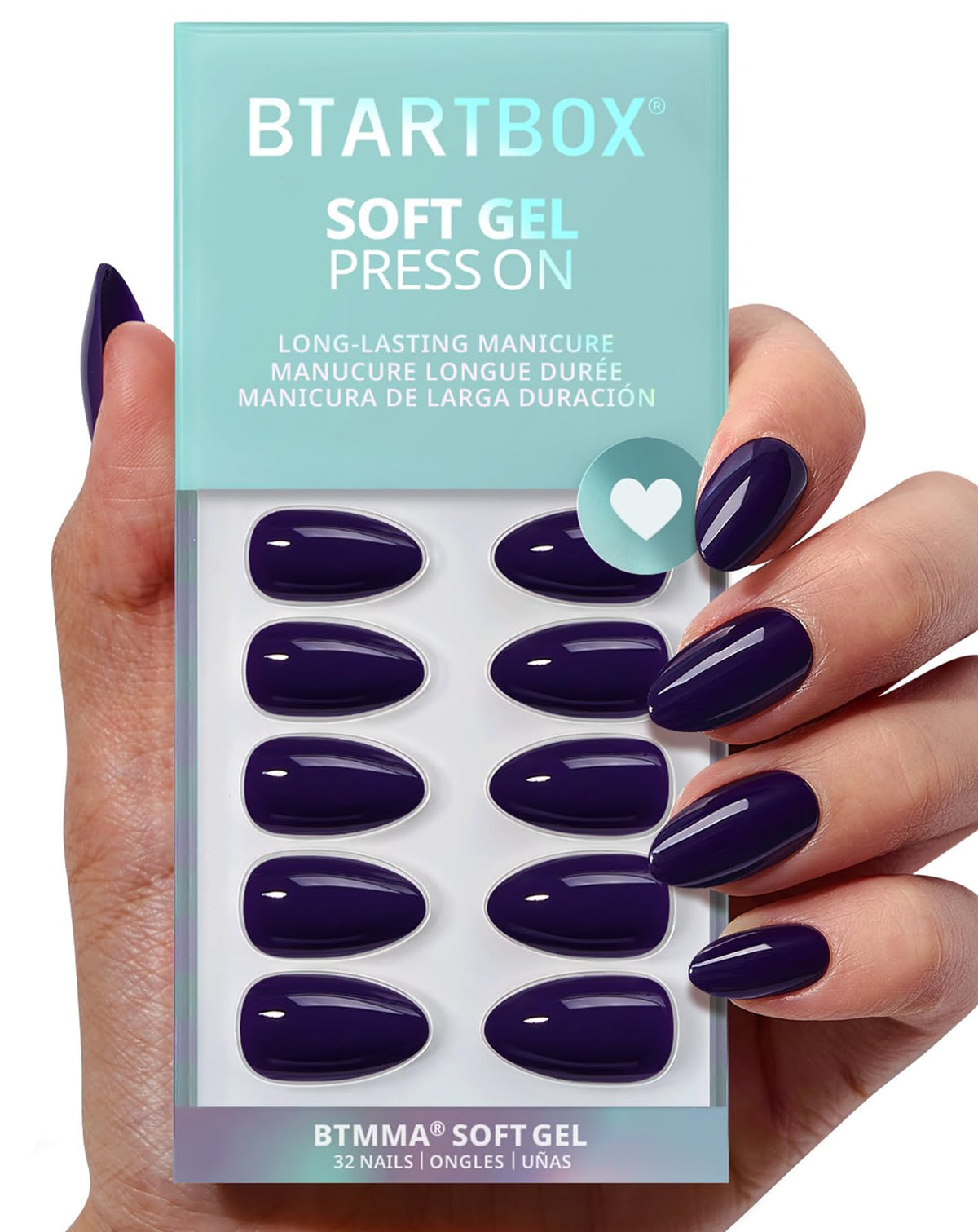 BTArtbox Press On Nails, Short Square Pink Fake Nails, 32Pcs Full Kit