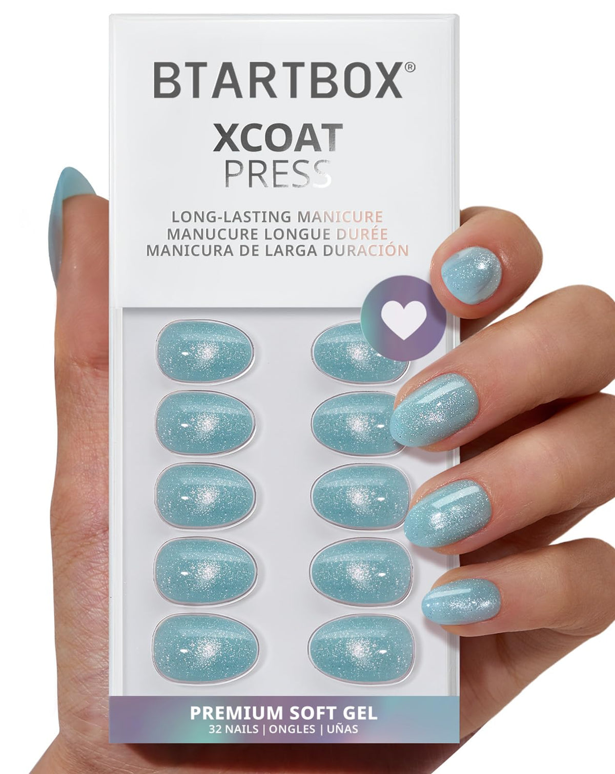 BTArtbox Press On Nails, Extra Short Almond Baby Pink Nails, 32Pcs Full Kit