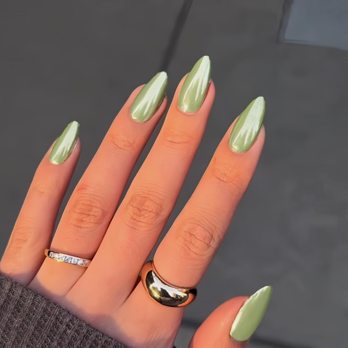 White French Tip Press On Nails Almond - KQueenest Chrome Press On Nails Medium, Glazed Natural Light Nude Fake Nails Press on, Reusable Glue on Nails Stick On Nail for Women Bridal Wedding