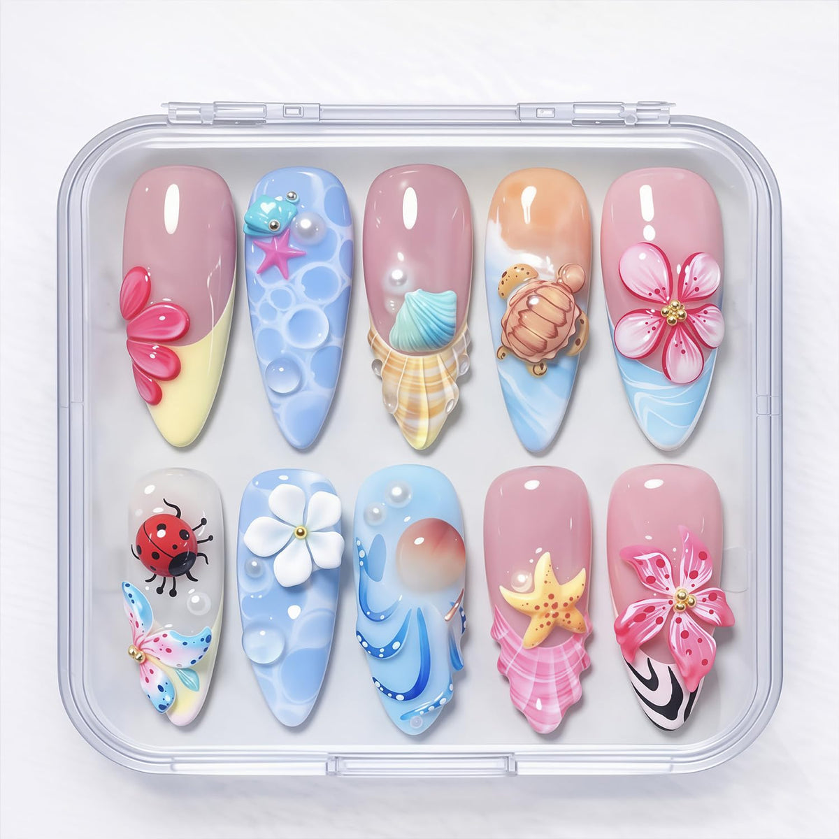 24Pcs White French Tip Press on Nails Medium Almond Fake Nails with Heart Pearl Design French Tip False Nails Cute 3D Bow Gems Stick on Nail Full Cover Reusable Glue on Nails for Women Wedding Daily
