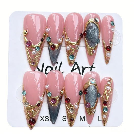 Luxury Handmade Press on Nails Pink Stiletto Nail Tips
