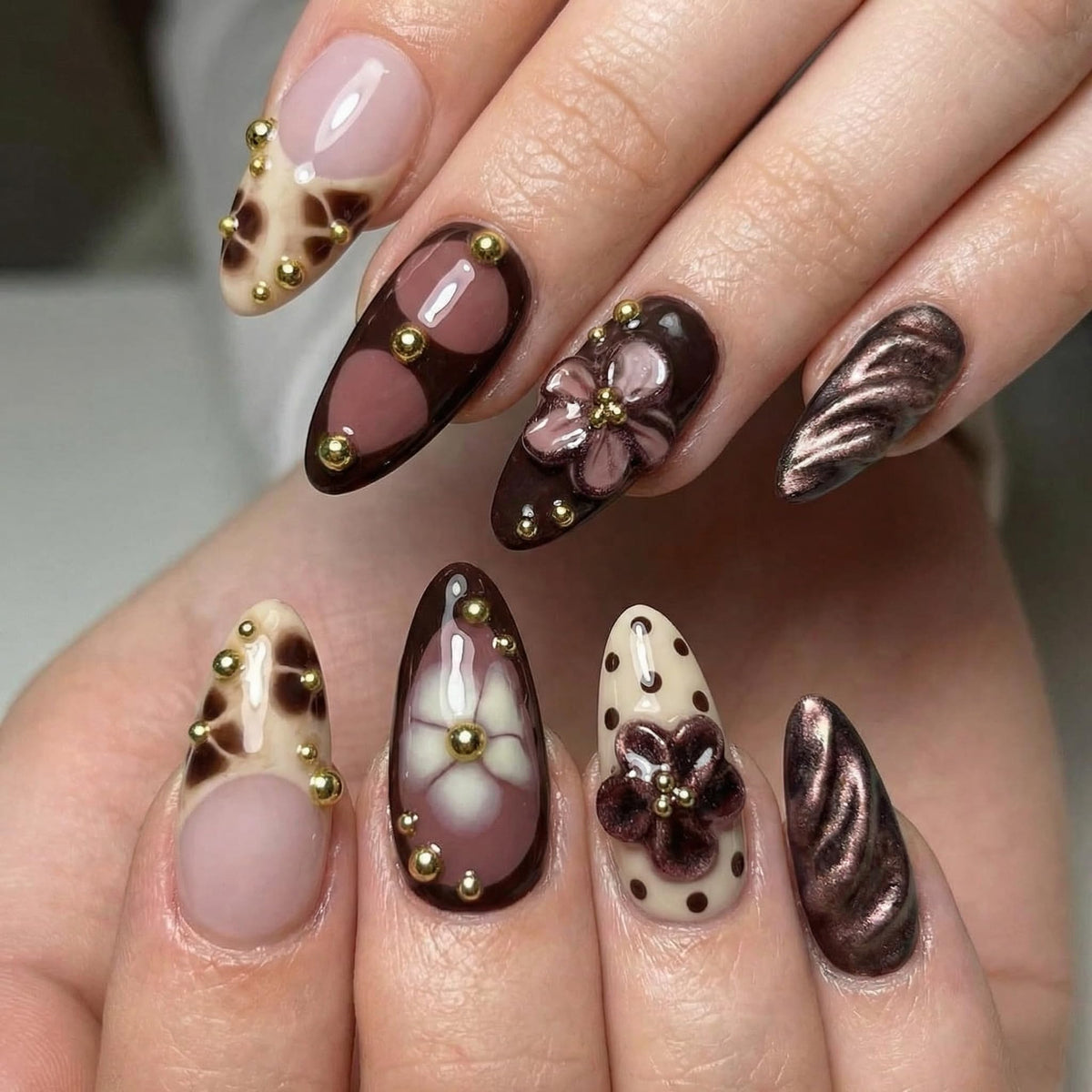 MERVF Medium Almond Press on Nails - White Ombre French Tip Fake Acrylic Nails, Rhinestones Gold Rings Design Wedding Glossy Finish 24pcs