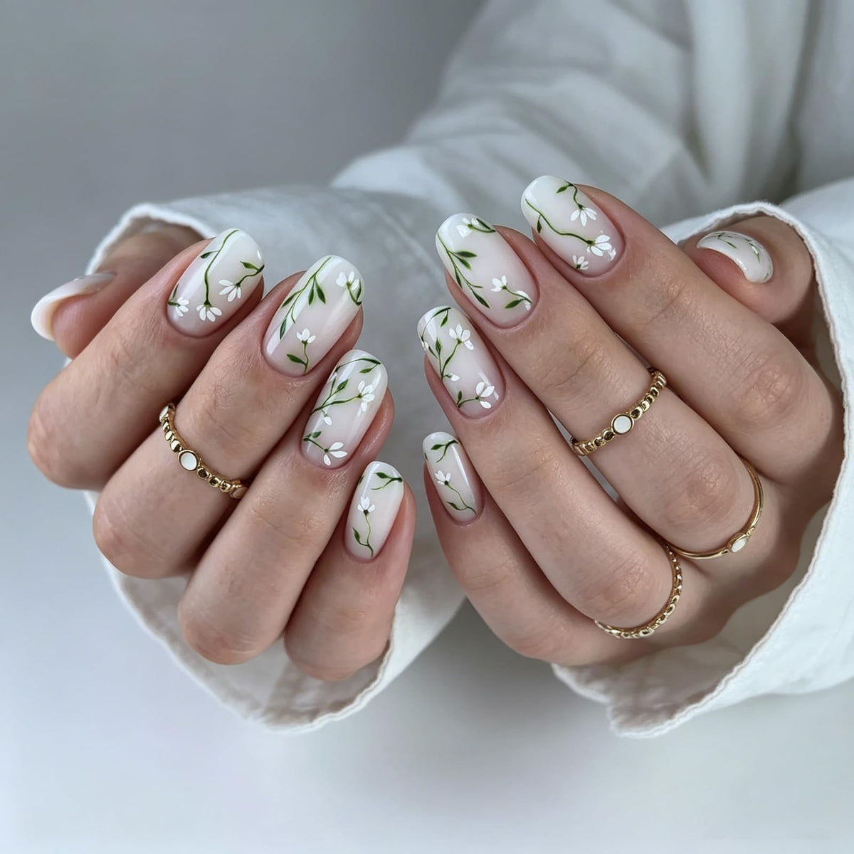 24Pcs Long Square Nude Pink White Nails Press ons Pearl Gold Flower Fake Nails Elegant False Nails Bridal Nails Glue on Luxurious Stick on Nails Casual Work for Girl Women Wedding Formal Occasions
