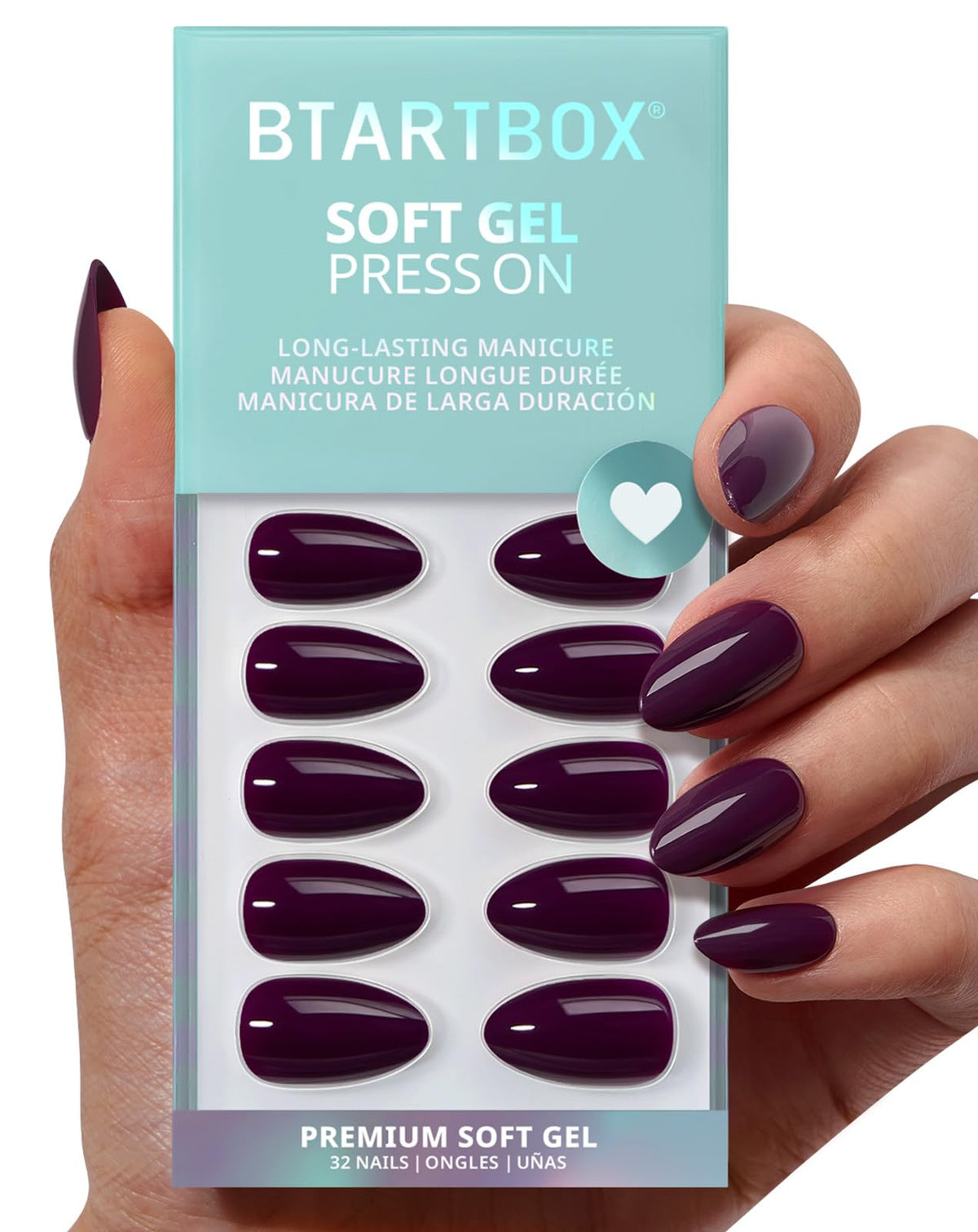 BTArtbox Press On Nails, Short Square Pink Fake Nails, 32Pcs Full Kit