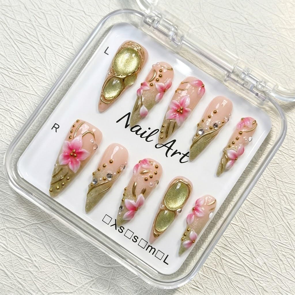 Luxury Long Stiletto Press on Nails Handmade Acrylic False Nails