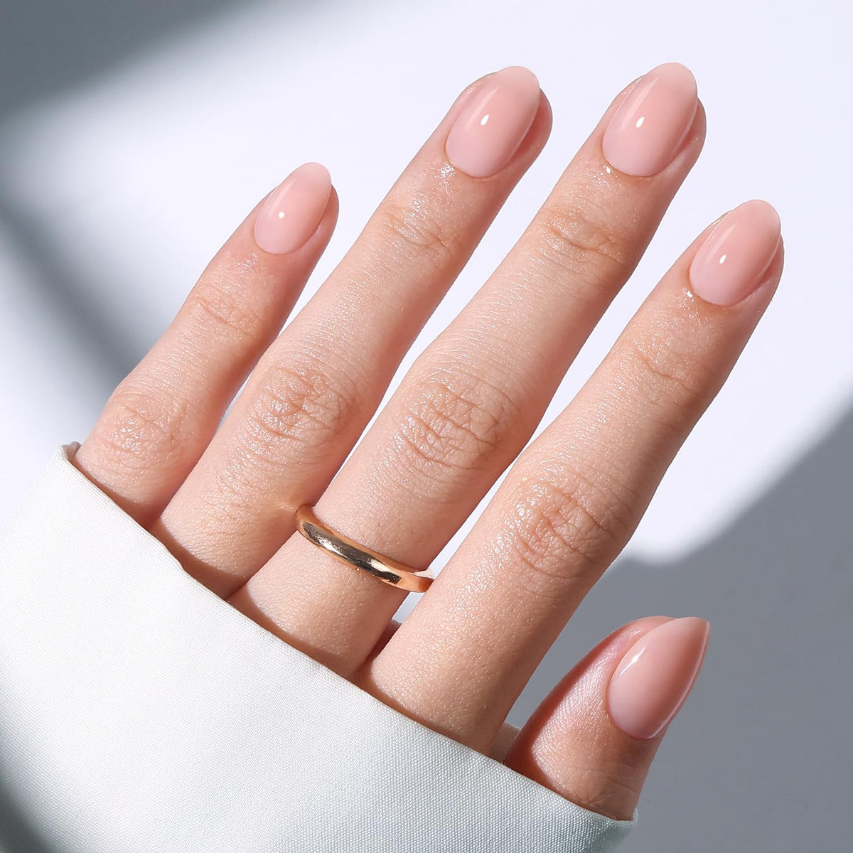 modelones French Tip Press On Nails, Short Oval Fake Nails Nails Press Ons