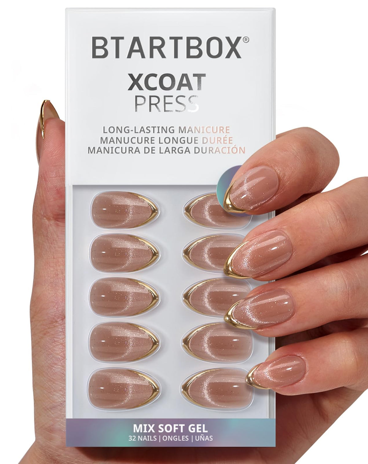 BTArtbox Press On Nails, Short Almond White Fake Nails, 32Pcs Full Kit