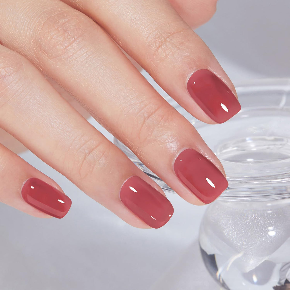 Modelones Burgundy Press on Nails Short Square, Dark Red Fall Fake Nails