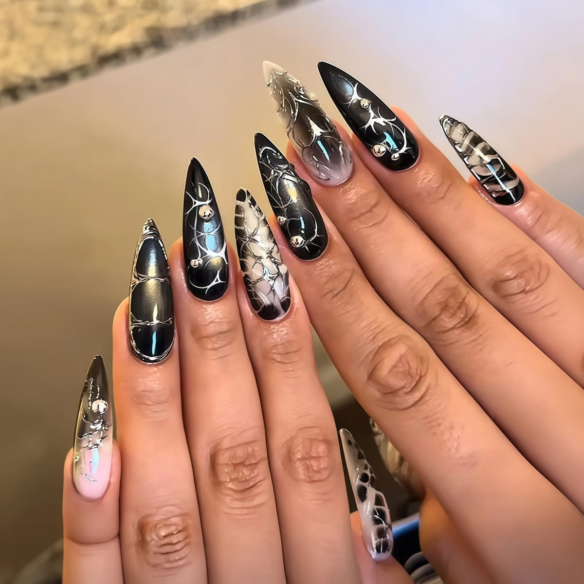 Rhinestone Press on Nails White French Tip Fake Nails with 3D Bow Design Glossy Full Cover Stick on Nail Sparkly Luxury Long Stiletto Nail Press ons for Women, 24Pcs