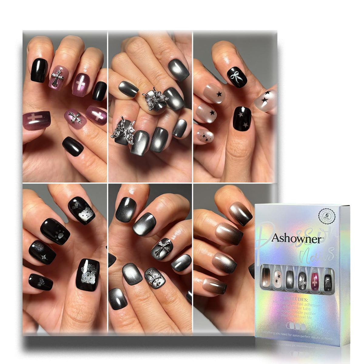 Press on Nails, 6 Packs (144 Pcs) Medium Almond Sets, Wedding French