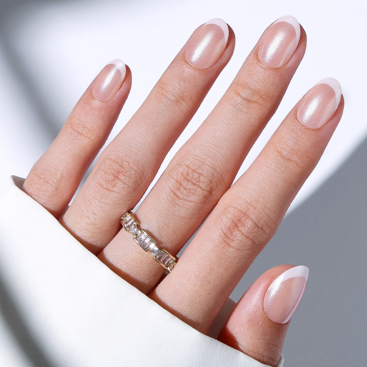 modelones French Tip Press On Nails, Short Oval Fake Nails Nails Press Ons