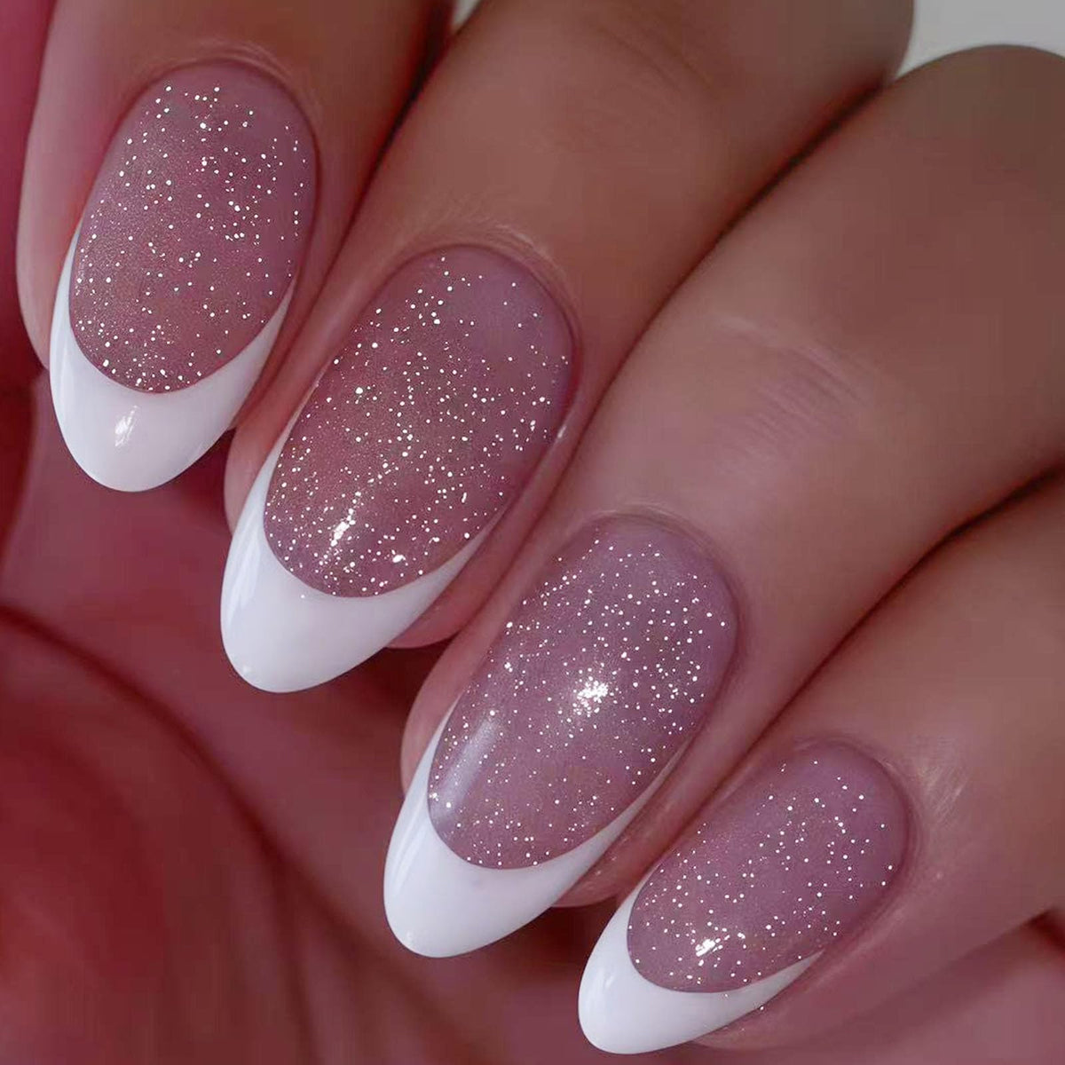 Spring Press on Nails Almond Medium Fake Nails with White Flower Designs French Tip Nails Press ons Light Green False Nails Glossy Glue on Nails Acrylic Nails Nude Stick on Nails for Women 24Pcs
