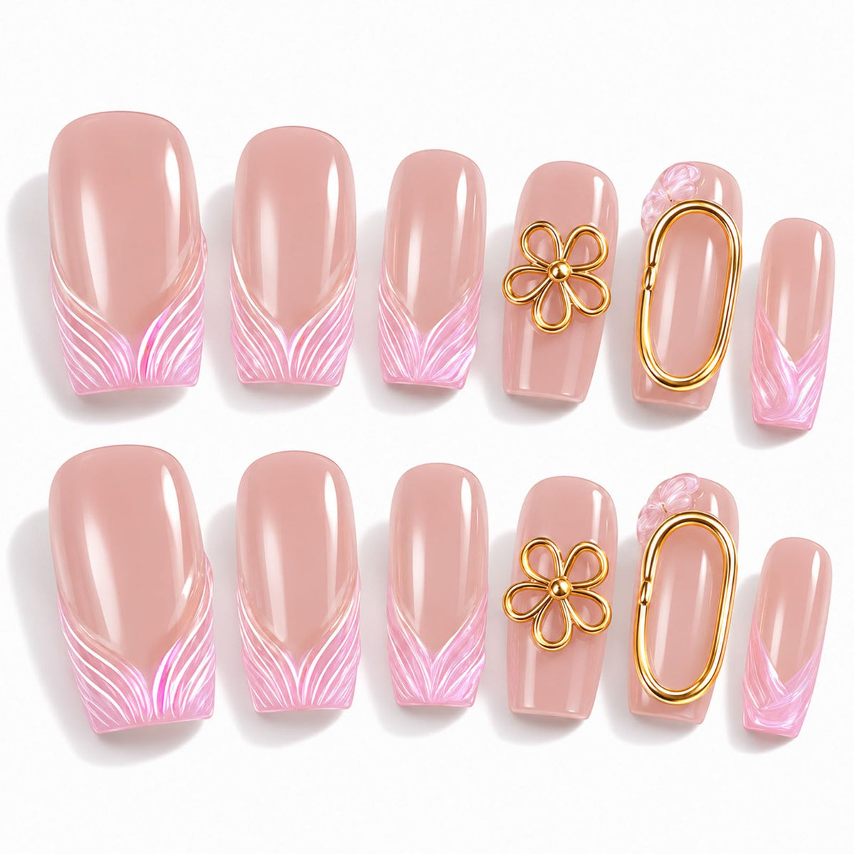 Medium Almond Press on Nails - 3D Gemstone & Gold Embossed Art, 24Pcs Reusable Fake Nails with Multi-layered gel polish finish, Salon level Fake Nails for Weddings, Parties, Special Events (ZF308)