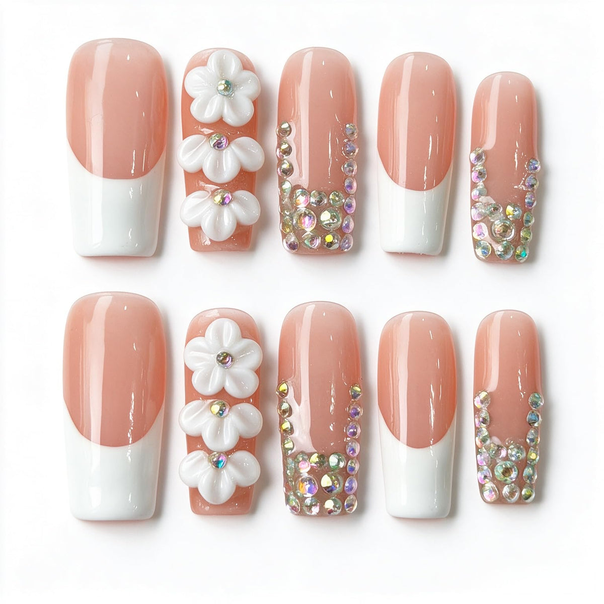 Nude Gradient Long Square Handmade French Tip Press On Nails