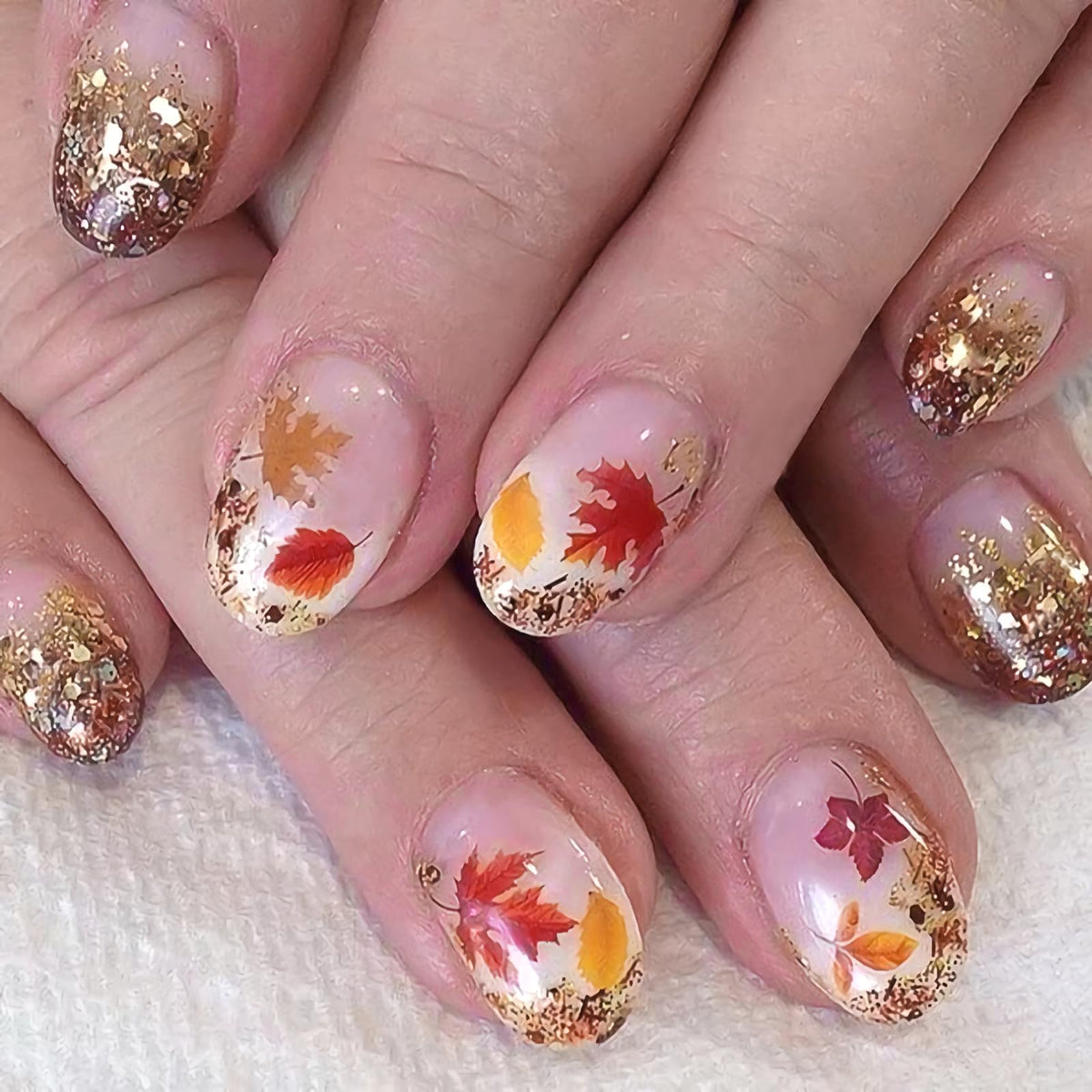 HOSAILY Long Almond Gold Glitter Press On Nails - Luxury French Shimmer Diamond Design, Holiday Party & Wedding False Nail, 24PCS Full Cover Gel Nail for Women- Autumn to New Year’s Elegance