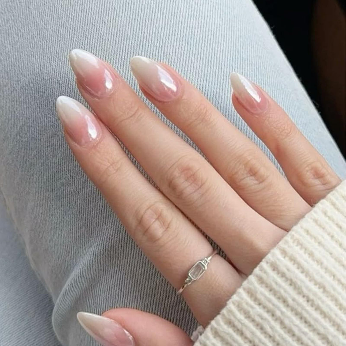 modelones Milky White Press On Nails Short Almond 32Pcs 16 Sizes Reusable