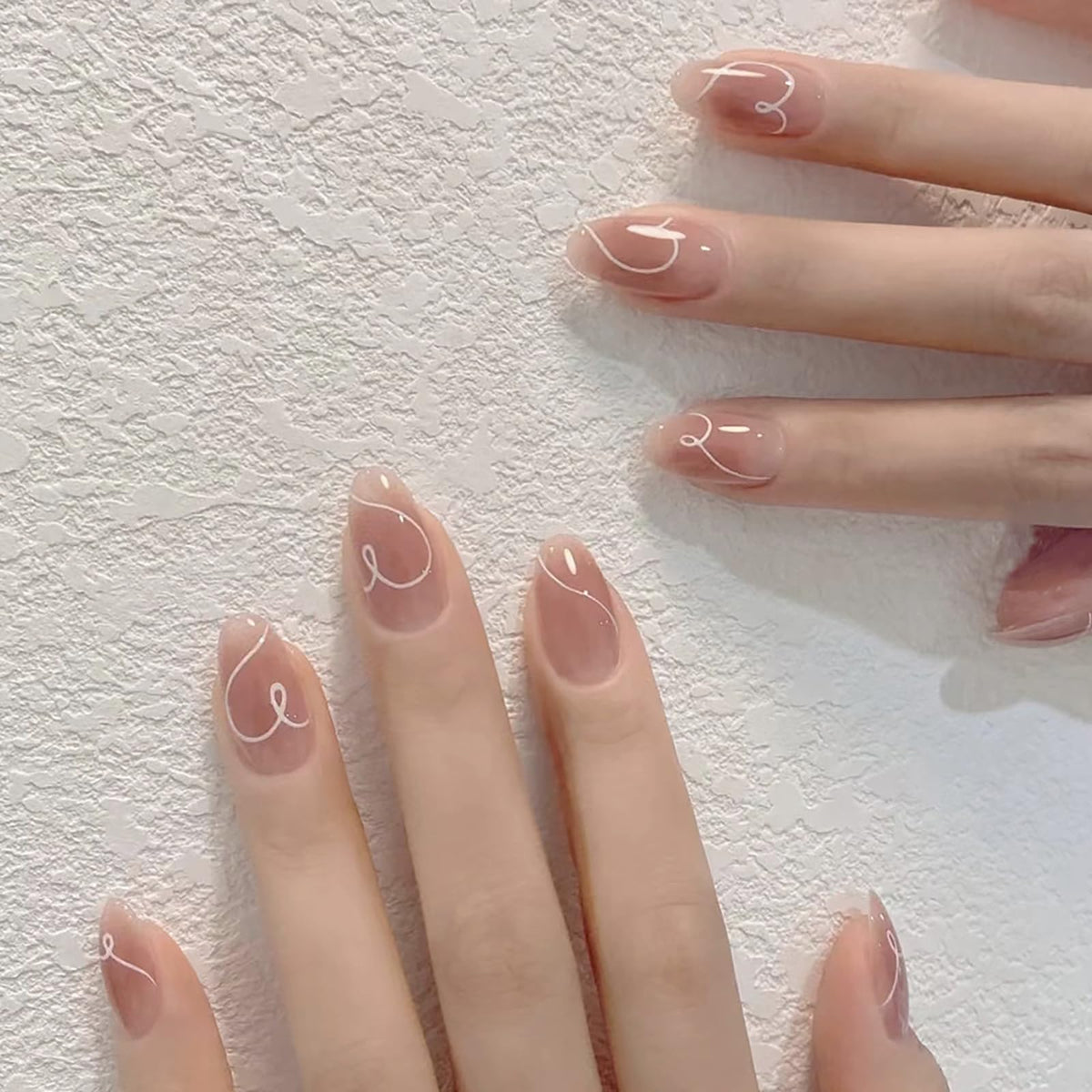 Long Almond Glitter Press on Nails Nude Pink Fashion Gold Fake Nails Full Cover Sparkling Stick On Nails Glossy Thin Design Glue on Nails for Girl Women False Nails Daily Office Party Wedding 24 Pcs
