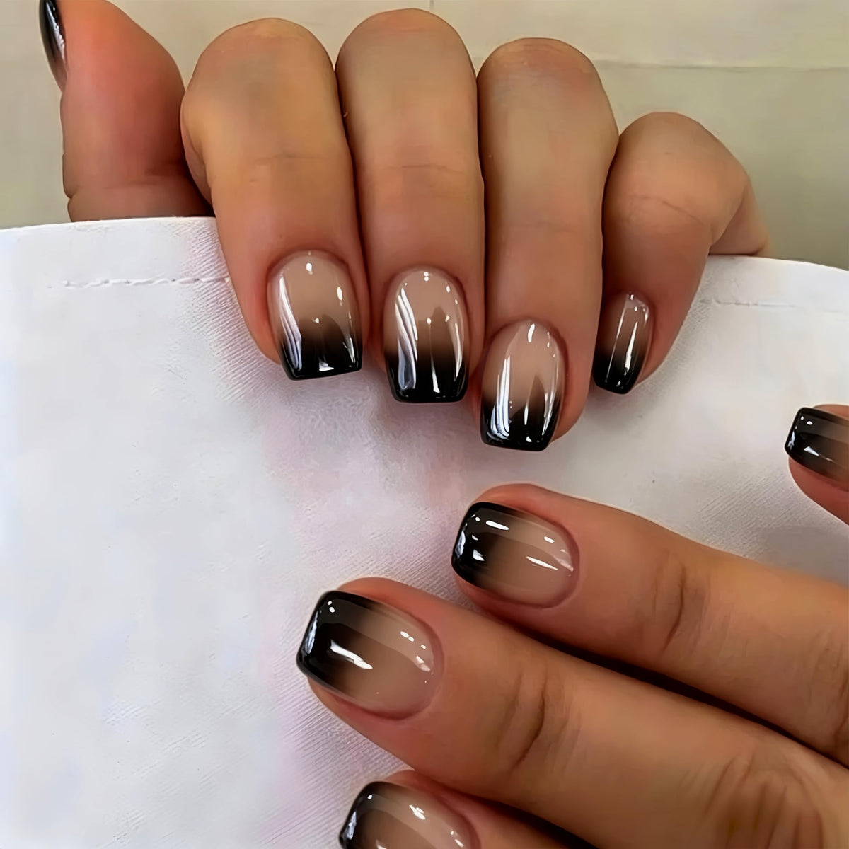 White French Tip Press On Nails Almond - KQueenest Chrome Press On Nails Medium, Glazed Natural Light Nude Fake Nails Press on, Reusable Glue on Nails Stick On Nail for Women Bridal Wedding