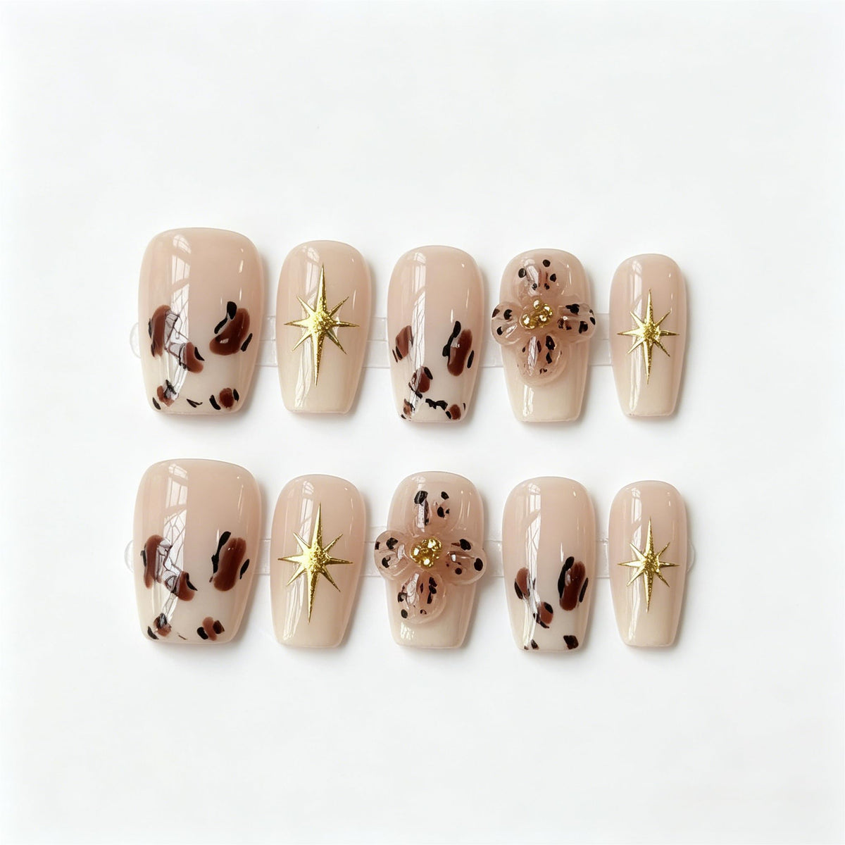 White Medium Square Handmade Press On Nails, French Tip 3D Heart Design