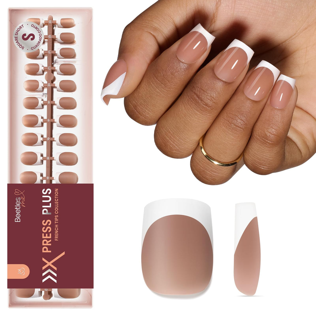 Beetles French Tips Press On Nails - Short Square 150 Pcs