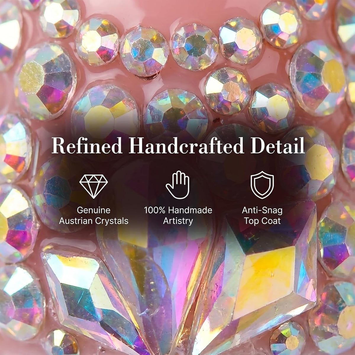 Handmade Long Duck Press on Nails - Luxury Crystal French Tip False Nails with Rhinestones, Diamond Jelly Pink Fake Nails, 10 Pack Gel Nails for Women (Size M)