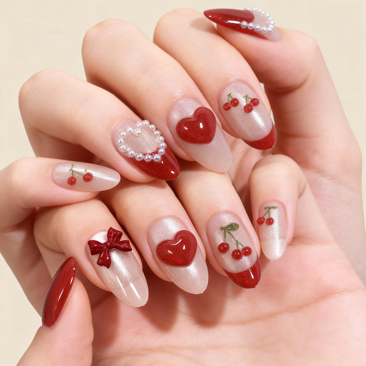 BABALAL Bridal Lace Press On Nails, Medium Almond Fake Nails with 3D White Floral & Pearl, Nude Ombre Acrylic Stick On Nails for Women 24Pcs