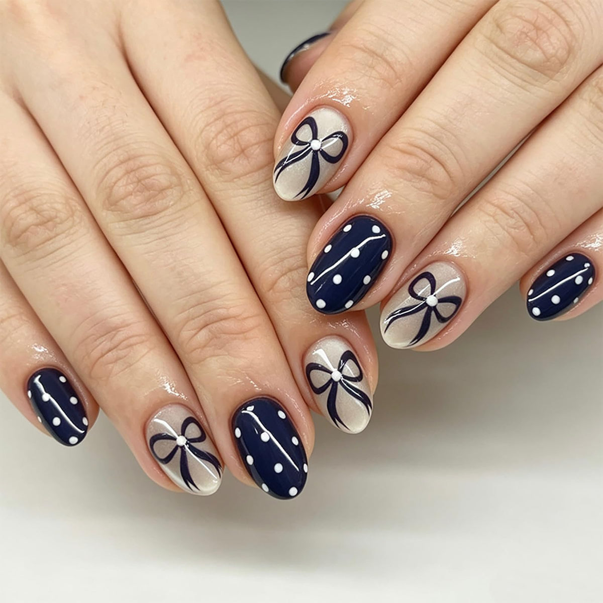 Bridal Press on Nails Short Almond Nude 3D White Floral Lace Pearl Wedding