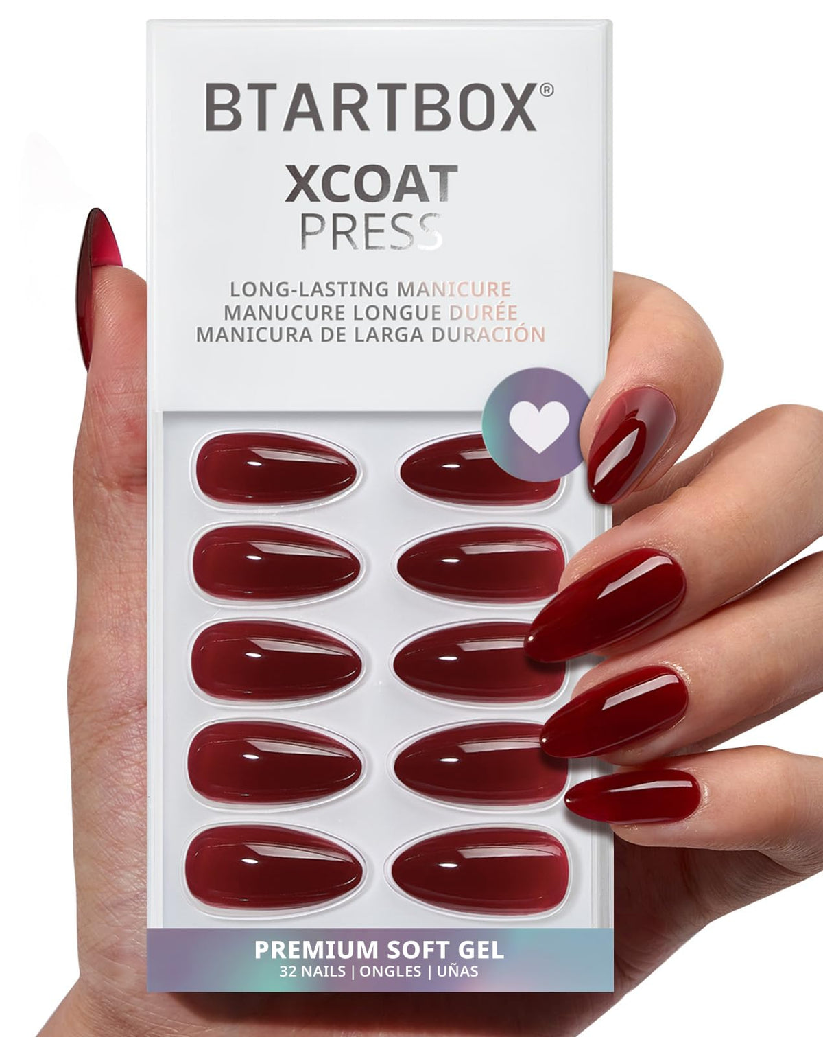 BTArtbox Press On Nails, French Tip Short Square Nails, 32 Pcs Full Kit