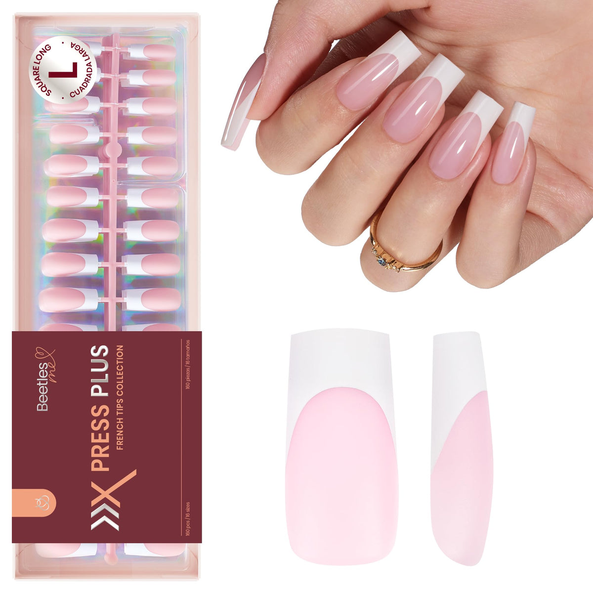 Beetles French Tips Press On Nails - Short Square 150 Pcs