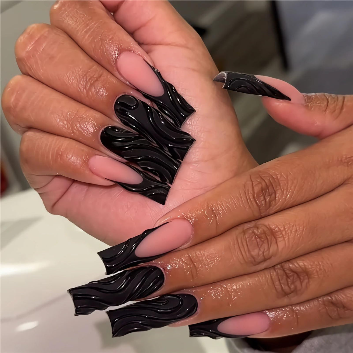 BABALAL Long Stiletto Press on Nails Metallic Gold Chrome Fake Nails