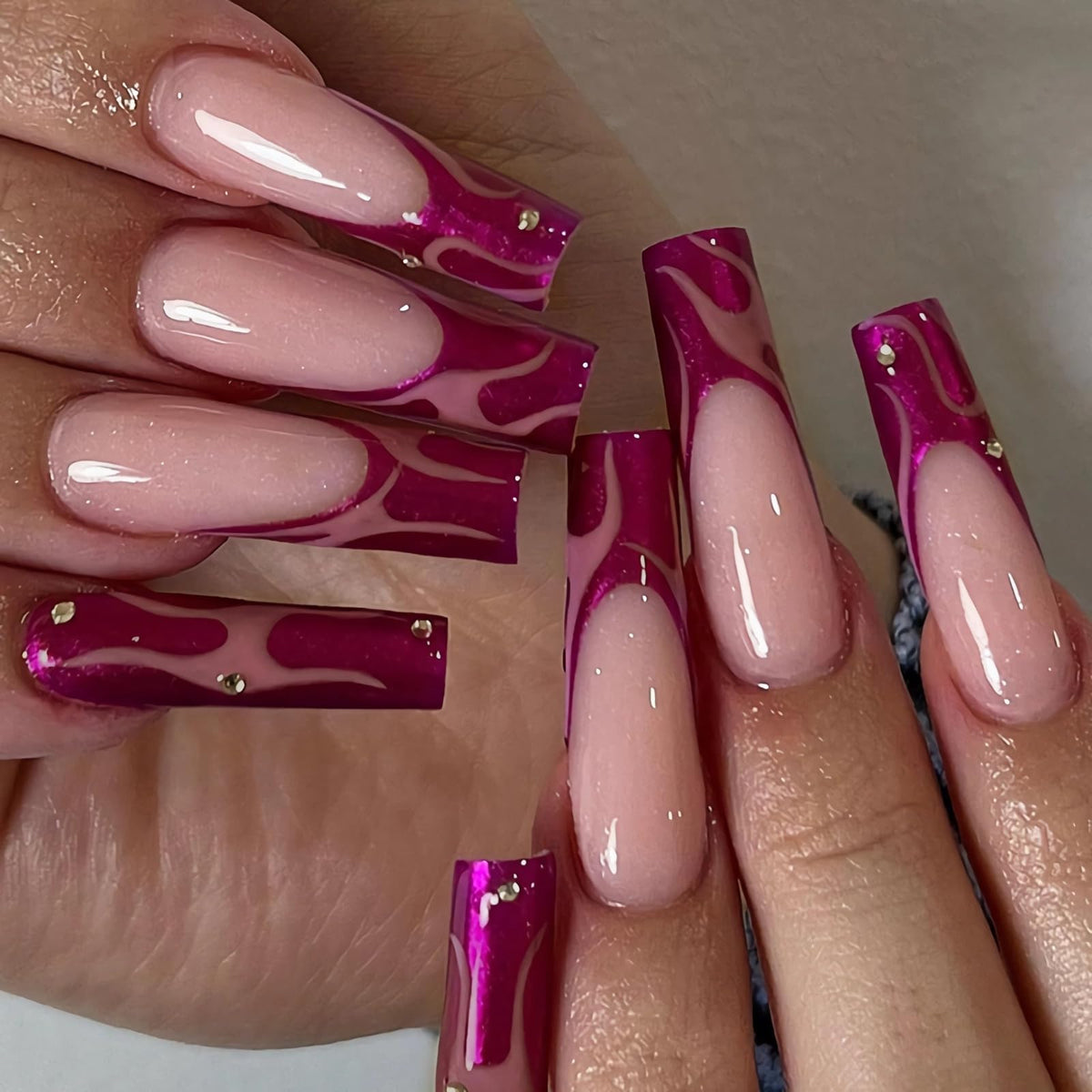 BABALAL Press on False Nails Long Square Fake Nails Black and Gold Chrome Gothic Glue on Cross Charm Luxury 3d Design French Tip Acrylic 24Pcs Y2k Handmade Custom Full Cover Gel Nails