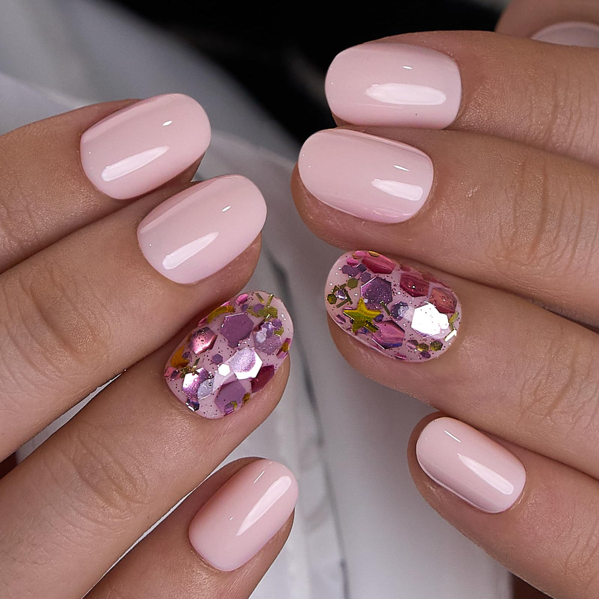 CurvLife Extra Short Oval Press On Nails, Nude Peach Pink, Soft Gel