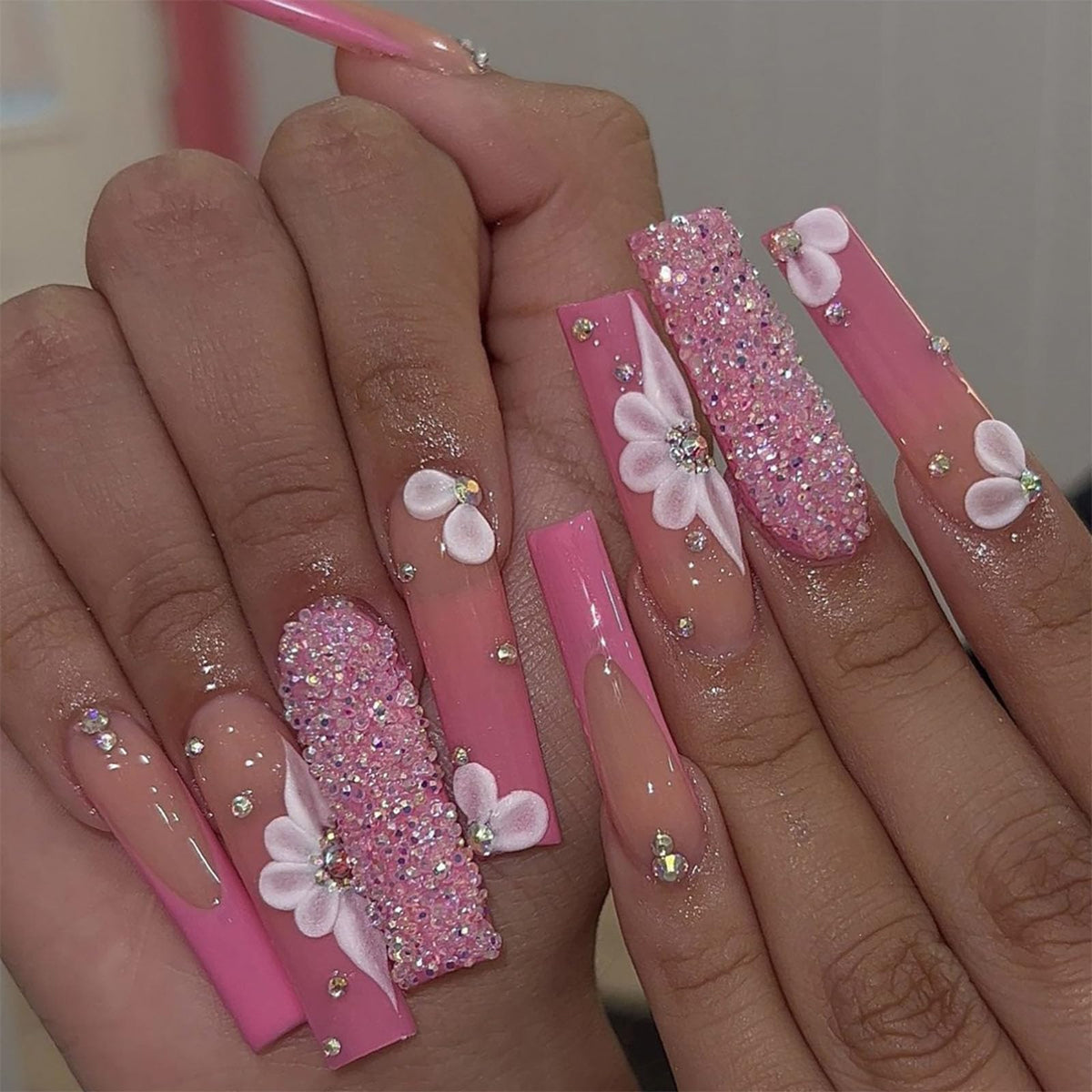 Coffin Press on Nails Long Acrylic Luxury Fake Nails 24pcs
