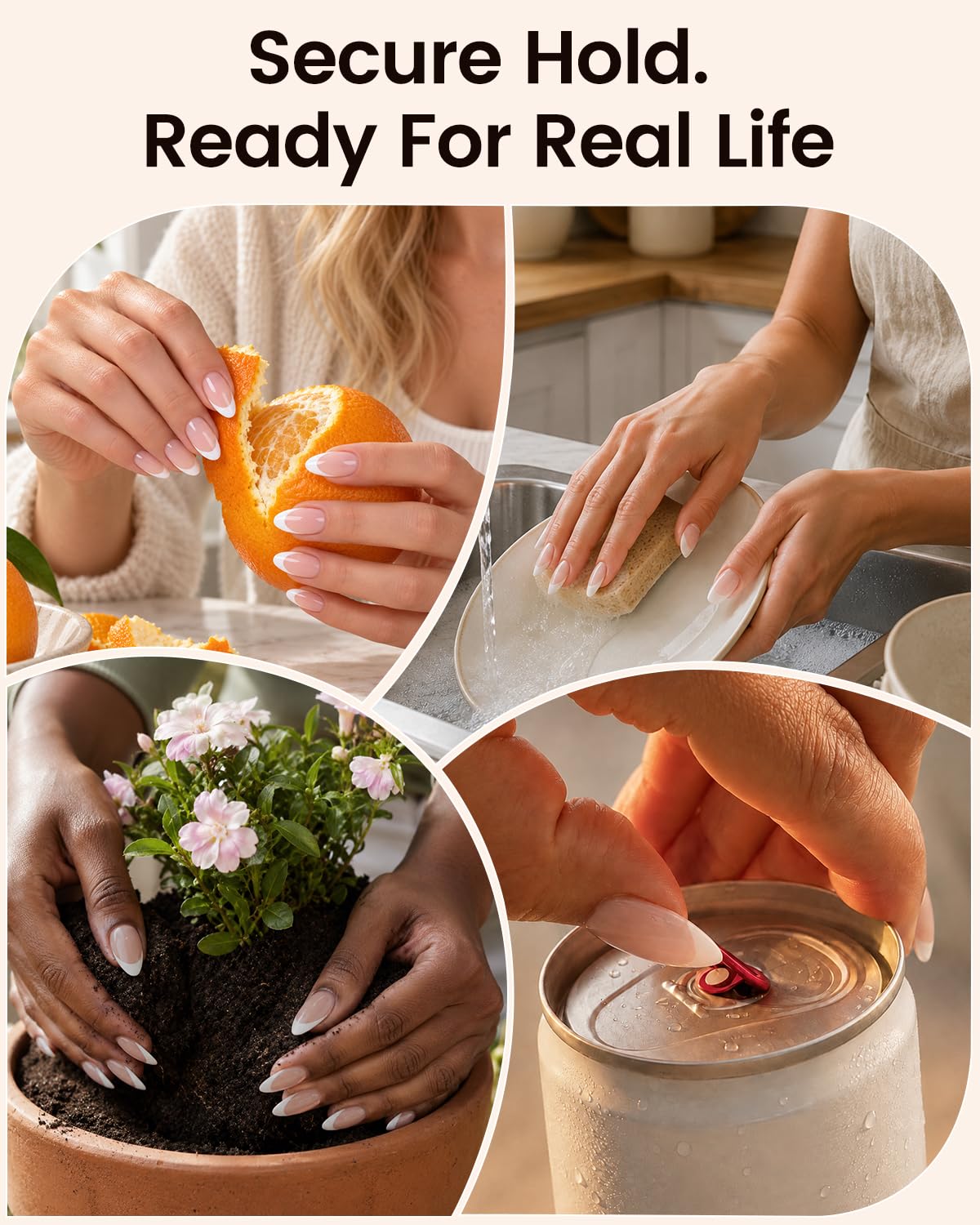 French Tip Press On Nails-Medium Pointed Almond Shape Nails