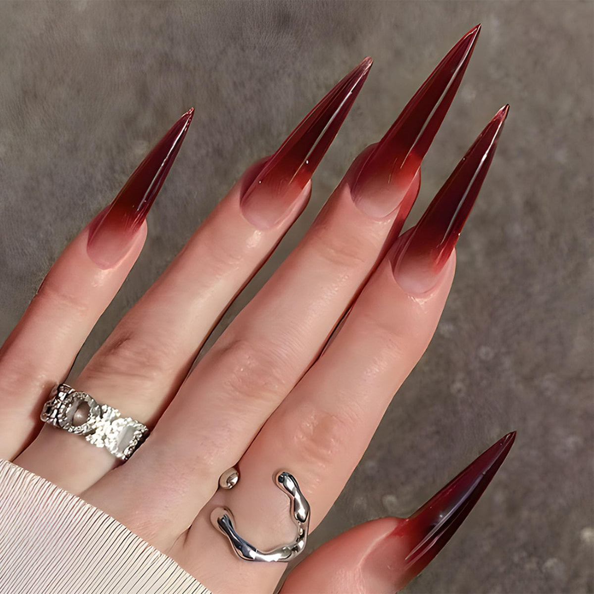 IMRAIN Long Press on Nails Stiletto Pink Fake Nails Rhinestone & Flower Designs Glossy Glue on Acrylic Nails Full Cover Luxury Bling Handmade Stick on False Nails for Women 24Pcs