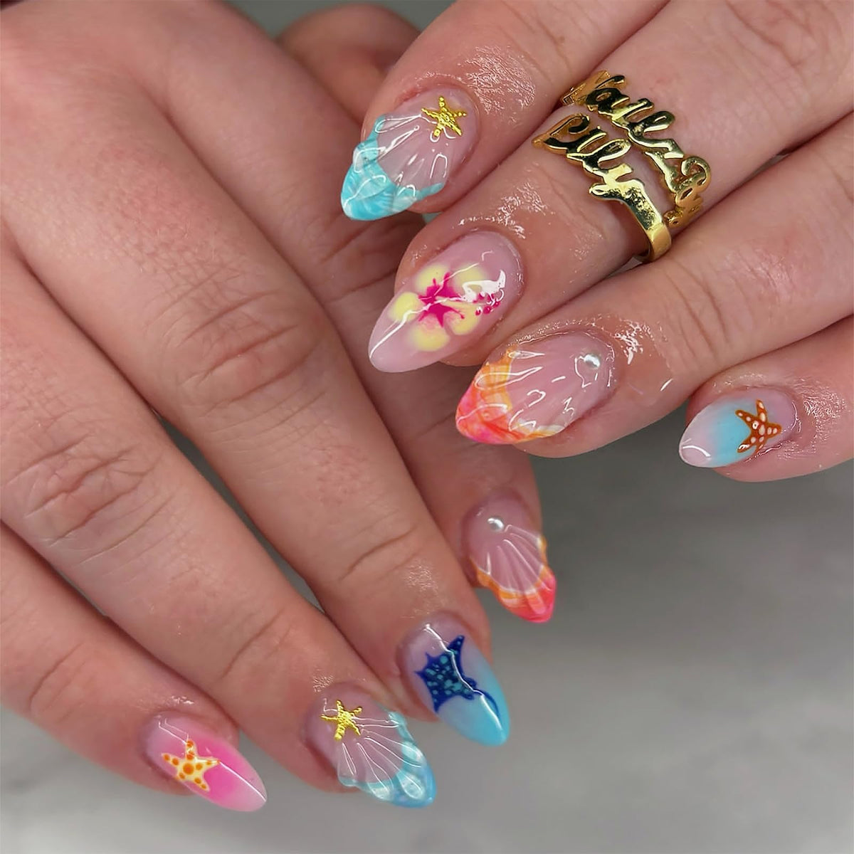 30Pcs Long Stiletto Press On Nails Gold Chrome Fake Nails with 3D Rhinestone Design Amber Gilding Nude Full Cover Acrylic Nails French Tip Glue On Nails Metal False Nails Luxury Manicure Set for Women