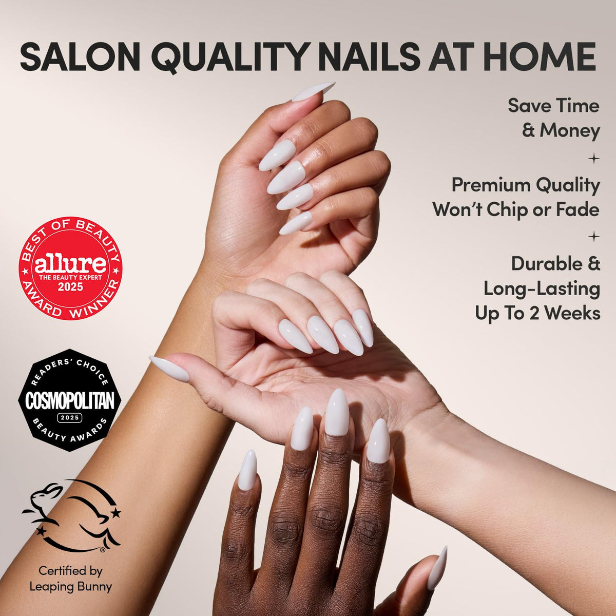 Glamnetic Press On Nails - Medium Almond, Glossy Fake Nails 30 Pc Full Kit