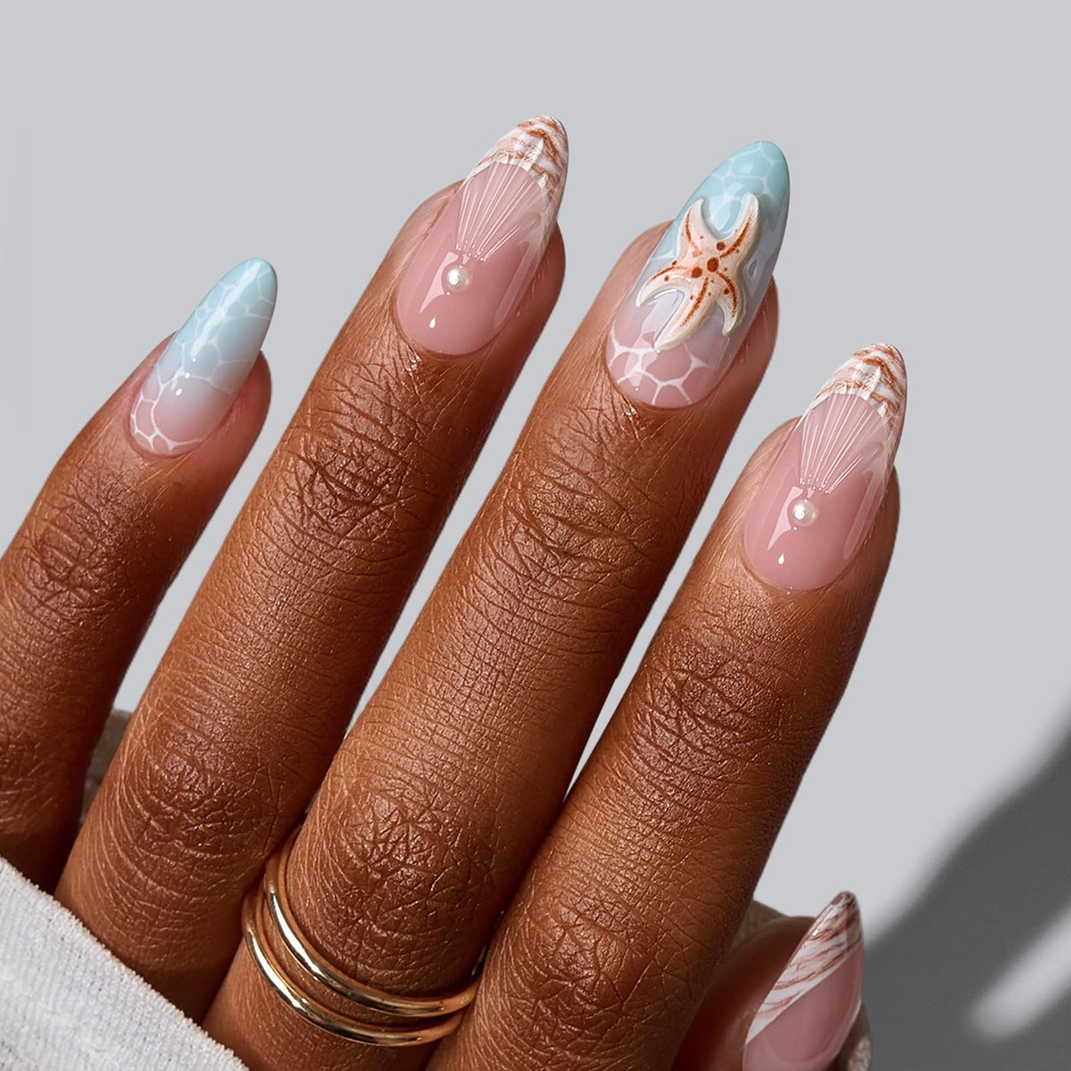 BTArtbox Press On Nails, Extra Short Almond Baby Pink Nails, 32Pcs Full Kit
